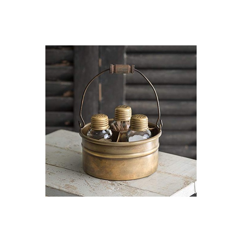 Round Bucket Salt Pepper and Toothpick Caddy (Antique Brass)