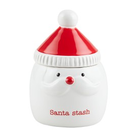 Mud Pie Santa Small Xmas Treat Jars CANISTERS, 6" x 4" dia, WHITE