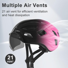 BOTHLIKE Bike Helmet Adult for Men, Lightweight Bicycle Helmet with Adjustable Dial Fit 58-62cm, Ebike Helmet with LED Light & Magnetic Goggles, USB Charging Cable Included, Pink