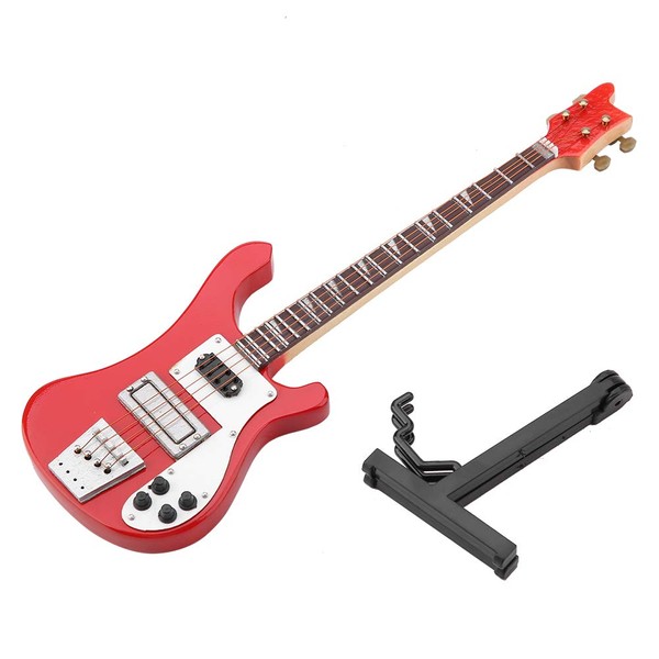 Taidda Bajo en Miniatura, Modelo de bajo en Miniatura Rojo réplica de Guitarra Baja con Soporte Modelo de Instrumento para Adornos para el hogar Regalo de Navidad Regalo Musical