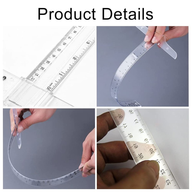 T Ruler Double Sided Plastic T-Square Metric Ruler, Transparent T