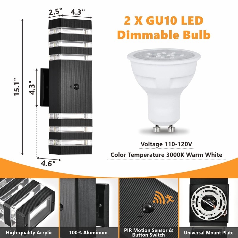 DASTOR Motion Sensor Outdoor Wall Lights 2 Pack, Dusk to