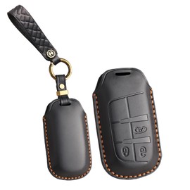KUNIO Leather Key Case for Jeep Renegade Compass Grand Cherokee for Dodge for Fiat 500X Ducato Tipo Cross Car Key Protection Handmade Key Fob Keyless 3 Buttons Black