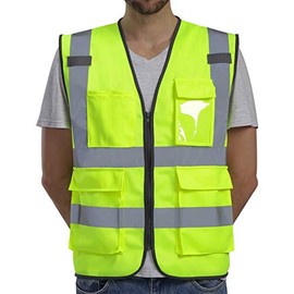 Dib Safety Vest Reflective ANSI Class 2, High Visibility Vest with Pockets and Zipper, Construction Work Vest Hi Vis Yellow S