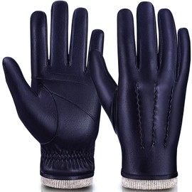 MAGILINK Mens Leather Gloves Touchscreen Texting, Winter Gloves Men Cold Weather with Warm Thermal Wool Fleece Lined, Driving Gloves Men Anti-slip Motorcycle Cycling(Navy-M)
