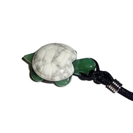 Sublime Gifts 1pc Turtle with White Howlite shell on Aventurine body Natural Carved Crystal Healing Gemstone Pendant & Necklace