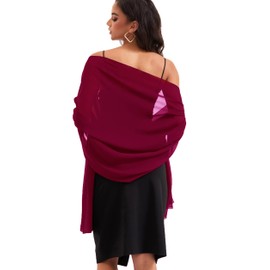 Baoqiya Women's Shawls and Wraps for Evening Dress Chiffon Shawl Soft Elegant Silky Pashmina Wedding Bridal Scarf(Wine red, 79"×19")