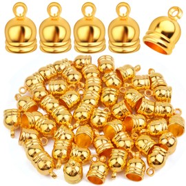 Aylifu 50pcs Golden Plated Glue-in Barrel End Caps Tassel End Caps Clasps Connectors Leather Cord Findings Kit for DIY Art Tassel Necklace Jewelry Making Supplies