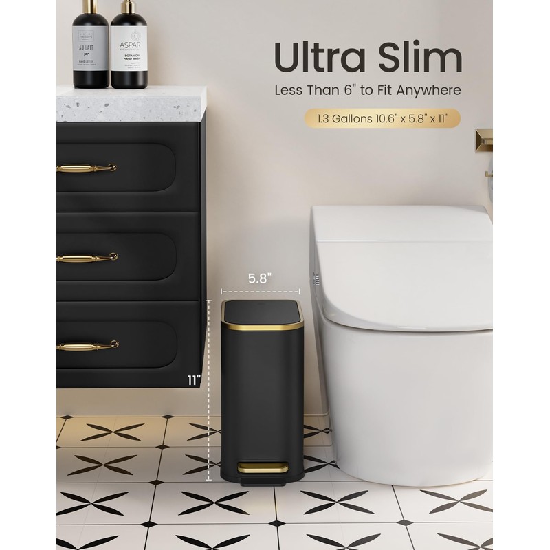 Cesun Small Bathroom Trash Can with Lid Soft Close, 5