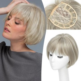 Hair Topper Hair toppers for Women Toppers Hair Pieces for Women Short Bob Hair Toppers with Bangs Side Part Hair Toppers for Women with Thinning Hair Synthetic Wig Toppers for Thinning Hair - Color: Ivory Blonde