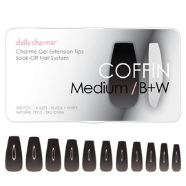 Daily Charme Gel Nail Extension Tips (Coffin Medium, Black & White) 550 pcs, 10 sizes, Pre-shaped Extension Tips, False Nails Gel Tips for Gel Nail Polish Soak Off, Easy DIY Press On Nails