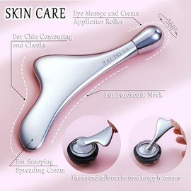 Eye Roller Massage & Gua Sha Tool,Fade Puffiness and Dark Circles,Reduces Fine Lines and Wrinkles,Facial Skin Care, Metal Roller Eye Cream Massager