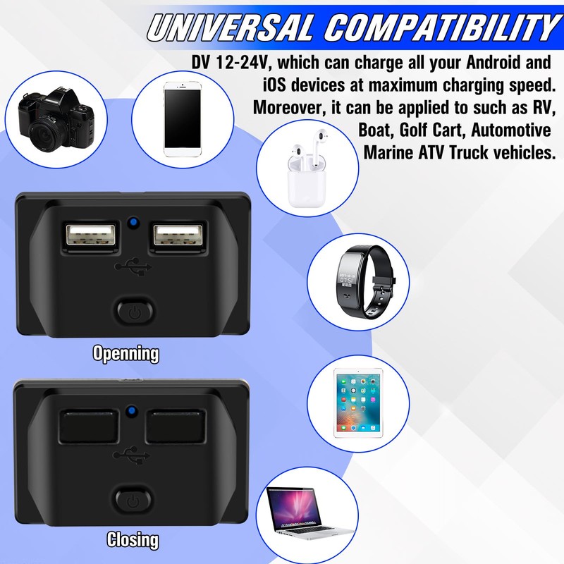 OPL5 12V/24V RV USB Outlet with On/Off Switch,Quick Charger QC