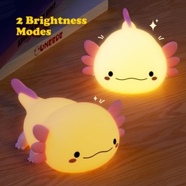 UNEEDE Axolotl Night Light for Kids with Axolotl Keychain,Animal Silicone Nursery Night Lamp, Rechargeable Table Lamp Bedside Lamp,Cute Room Decor Night Light for Bedroom,Desk Decorations,Gift