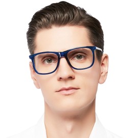 AEZUNI Extra Large Reading Glasses 200 Oversized Square Men Readers 1.0 1.25 1.5 1.75 2.0 2.25 2.5 2.75 3.0 3.5 4.0 5.0 6.0 (Blue)