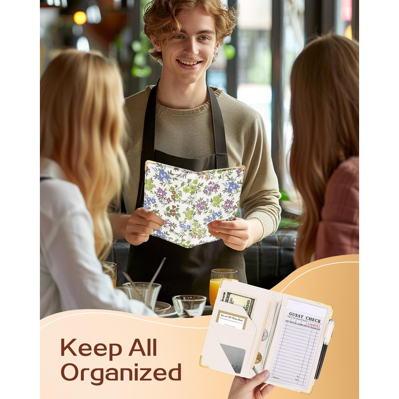 Slohif Server Book for Waitress Cute Serving Books with Zipper