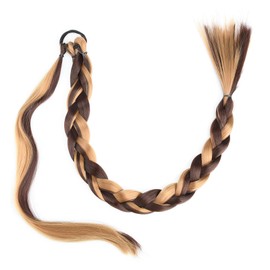 VOPPIS Long Braided Ponytail Extension 30 Inch Pre stretched Braiding Hair Extensions DIY Braid Ponytail Natural Soft Synthetic Hair Piece (Highlighted Dark Brown, 30 inches)