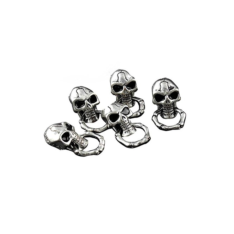 5PCS Screw Back Sliver Tone Skull With Ring Biker Chain