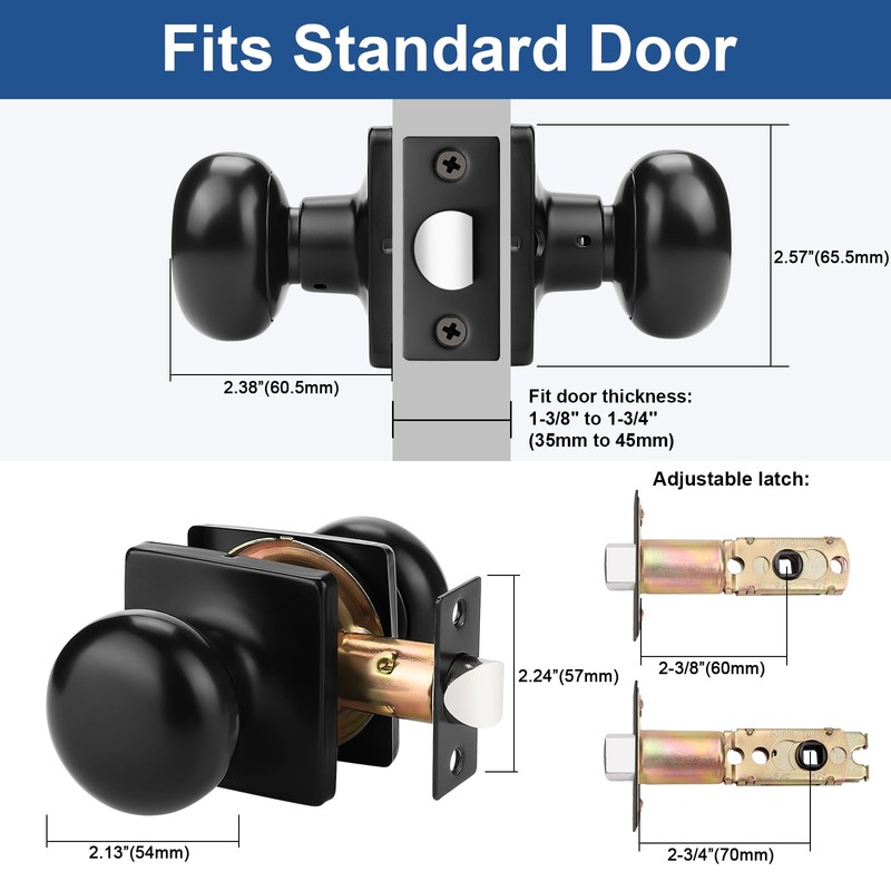 GOBEKOR 2 Pack Black Passage Door Knobs Interior Matte Black