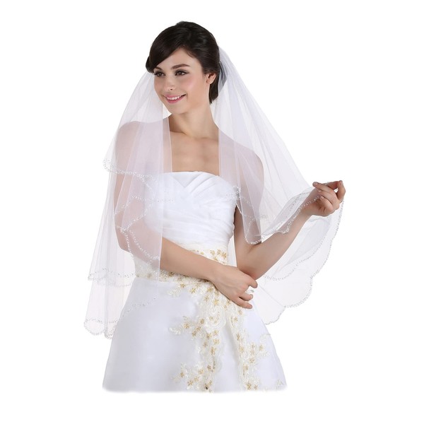 SAMKY 2T 2 Tier Beaded Scallop Edge Bridal Veil -