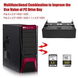 Masyrt Mounting frame, mounting frame for 2 x 2.5 inch HDD/SSD and 1 x 3.5 inch HDD drives to 5.25 inch bay, 5.25 front plate adapter, anti-vibration, front plate