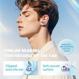 umgoogoo Open Ear Earbuds Wireless Bluetooth 5.4 with Fashion Ear Hooks Clip on Design Digital Display Waterproof Running Sports Yoga Fitness Gym Headphones(Purple)