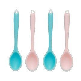 Lilaly 4 Pcs Silicone Spoon Cucharas De Silicona, Para Cocina Mixing Spoons, Cookware Silicone Cooking Spoons Suitable for Cooking Stirring Mixing Tools (Transparent Pink, Blue)