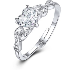 CRYSLOVE Birthstone Ring 925 Sterling Silver Adjustable Open Heart Gemstone Ring Engagement Wedding Promise Infinity Ring Jewelry Gifts for Women Wife Grandma