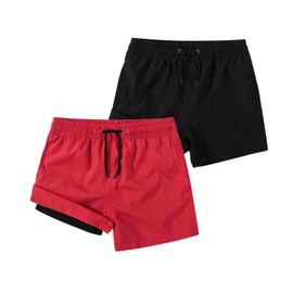 SUNDAY ROSE - Traje de baño con forro de compresión para niños, Negro/Rojo, 12