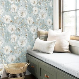 Nukofal Floral Wallpaper Peel and Stick Dandelion Wallpaper Floral Contact Paper 16.9"x590.5" Vintage Flower Contact Paper Boho Self Adhesive Removable for Bedroom Cabinets Decorative Wall Vinyl