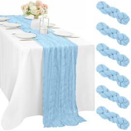 6 Pcs Baby Blue Cheesecloth Table Runner 10FT Runner for Tables 35 x 120 Inches Long Gauze Boho Fabric Table Runner Decoration Rustic Sheer Runner for Wedding Birthday Baby Shower Party (Baby Blue)