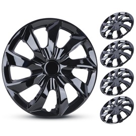 AUTOWIKI 4-Pack 16 Inches Wheel Rim Cover Hubcaps, Fashion Style Replacement 16" Hubcaps fit on Car Truck SUV Hub Accessories Black Lacquer Color