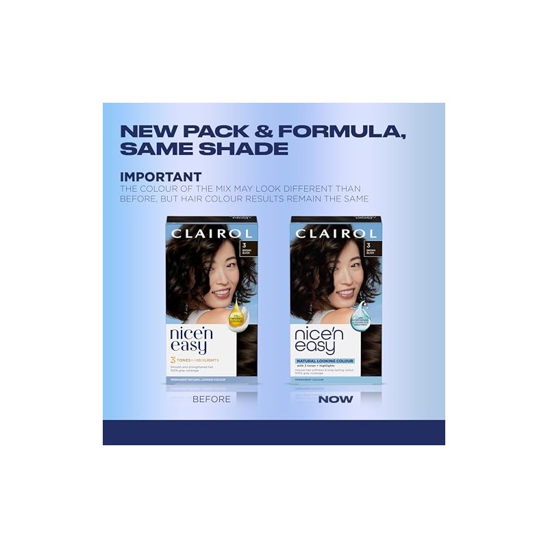 Clairol Nice'n Easy Permanent Hair Dye, 3 Brown Black Hair