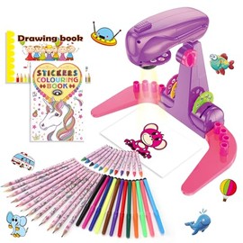 Hoarosall Proyector de Dibujo para Niños, Kit de Arte y Manualidades, Juguetes para Niñas de 3+, Suministros de Dibujo, Incluye Lápices de Colores, Crayolas, Libros para Colorear, para Niñas de 3+