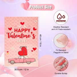 Valentine's Day Flag, 12x28 Inch Garden Flag Valentines Heart Garden Flag Valentine's Banner Valentine's Day Yard Flag for Outside Love Heart Car Anniversary Wedding