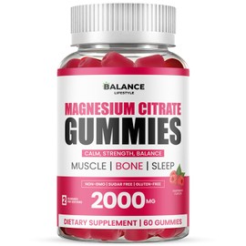 Magnesium Citrate Gummies, 400mg of Elemental Magnesium & 90mg Vitamin C, Non-GMO, Vegan 60 Gummies Raspberry Flavor for Sleep, Muscle and Bone Support