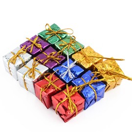 12pcs Gift Box Christmas Ornaments 2.5cm Mini Wrapped Present Boxes Miniature Foil Ornaments Decoration Boxes Assorted Colors for Christmas Tree Hanging Decorations