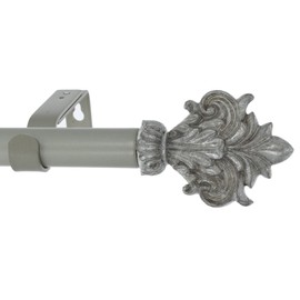 Meriville 1-Inch Diameter Single Window Treatment Curtain Rod, Acanthus Finial Style II, 28-inch to 48-inch Adjustable, Antique Silver