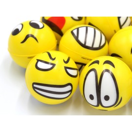 Set of 12 - Fun Face Stress Balls Cute Hand Wrist Stress Reliefs Squeeze Balls for Kids and Adults at School or Office Party Favors (Yellow Color Random Faces) (Classic)