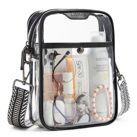 LATMAP 4 POCKETS Clear Bag For Stadium Approved Events Crossbody Messenger Concerts Purse Stadium Transparent Handbag For Women Men Black