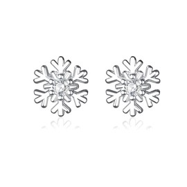 Small Snowflake Earrings for Girls 925 Sterling Silver Hypoallergenic CZ Winter Snowflake Stud Earrings Christmas Jewellery Gifts for Women Girls Teenagers, Cubic Zirconia