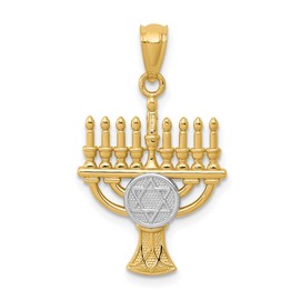 14K Solid Two Tone Yellow White Gold Menorah Necklace Judaica Religious Chain Pendant Israel Charm Only