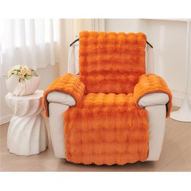 Triflice Plush Recliner Slipcover Home Faux Fur Fluffy Recliner Chair Slipcover Non Slip Back Fuzzy Fluffy Reclining Couch Cover Soft Comfort Sofa Slipcover Washable Furniture Protector (Orange)