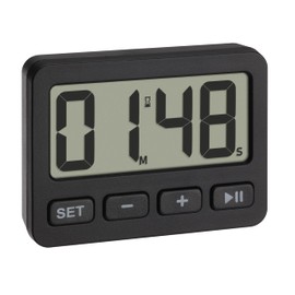 TFA Dostmann 60.2036.01 Digital Mini Clock with Alarm Function, Stopwatch, Timer, Ideal for Travelling Thanks to Key Lock, Table Clock, Car Clock, Suitable for Exams, Quartz, Small and Compact, Black