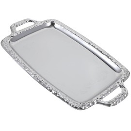 STOBAZA Silver Serving Tray, Metal Coffee Table Ottoman Tray with Handles, Rectangle Butler Plate for Breakfast in Bed, Table Decor - 15.3X9X0.67inch