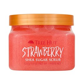 Tree Hut - Exfoliante de azúcar y karité, Strawberry (fresa), 18 onzas, exfoliante ultrahidratante para un cuidado corporal nutritivo y esencial
