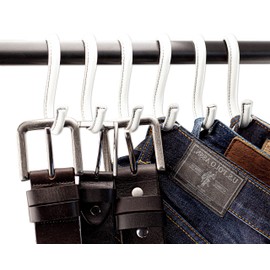 Brute Strength - S Shaped Hooks Wrapped in Full Grain Leather - 4 pcs - White - 10 cm Stainless Steel Metal Hangers Hanging Hooks for Kitchen, Work Shop, Bathroom