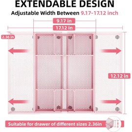 Marbrasse Expandable Desk Drawer Organizer, Mesh Tray with 10 Adjustable Compartments, Desk Organizers for Office Supplies, Makeup & Vanity