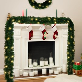 Christmas Garland Pine Garland with 19FT LED Lights String, Greenery Plant for Christmas Decorations Table Mantle Background Wall Room Outdoor Indoor Winter Decoration