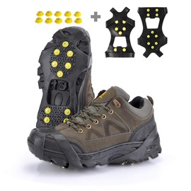 Ice Cleats，Snow Ice Traction Shoe Boot Cleats， Anti Slip 10-Studs Silicone Rubber Crampons for Footwear (XL, Black)